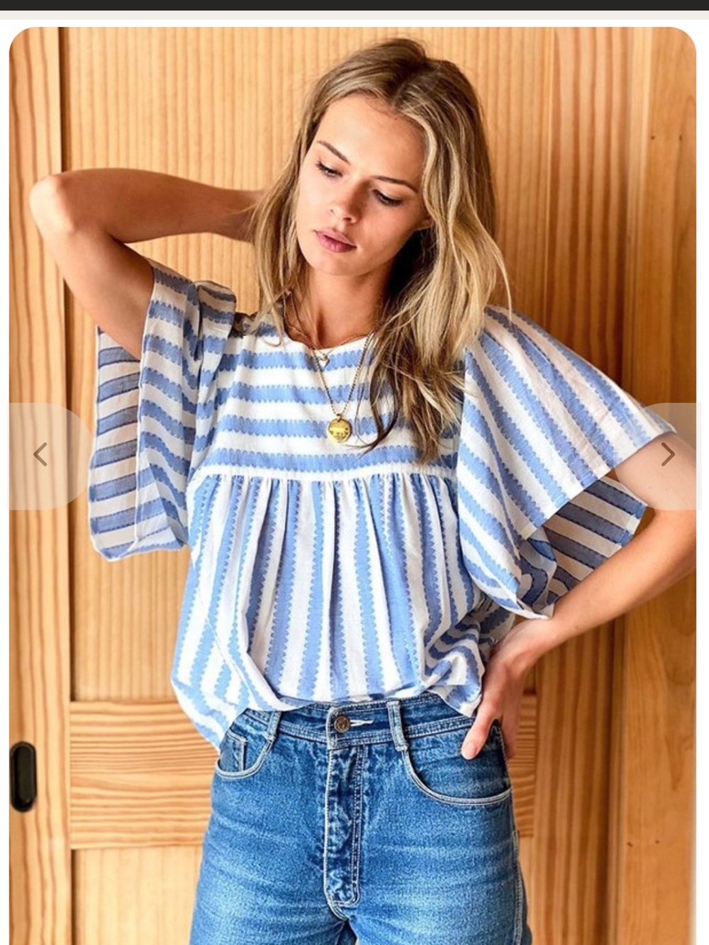 Emerson Fry Basalie Scallop Stripe Top Flutter Sleeves India Collection Medium